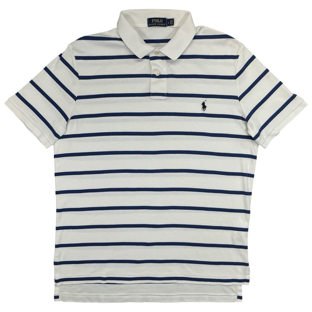 Polo Ralph Lauren Men’s L Navy‑Stripe Cotton Short Sleeve Classic Fit Polo Shirt